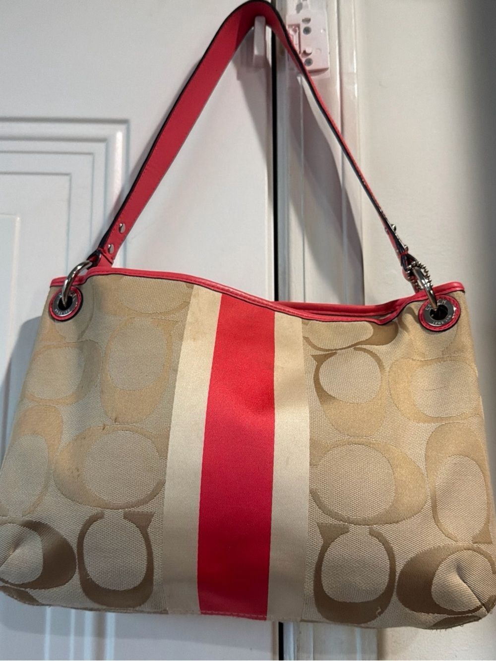 COACH HAMPTON SIGNATURE C JACQUARD CANVAS SHOULDER BAG FALL READY